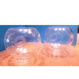 Vintage Etched Floral Glass Light Globe Shades Set of 2 Clear Daisy 2in Fitter